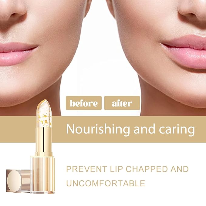 Transferproof Color Changing Lipstick,(2Pcs) Gold Crystal Ph Lipstick Color Changing,Long Lasting 24 Hours Moisturizing Glossy Shine Lip Gloss for Women