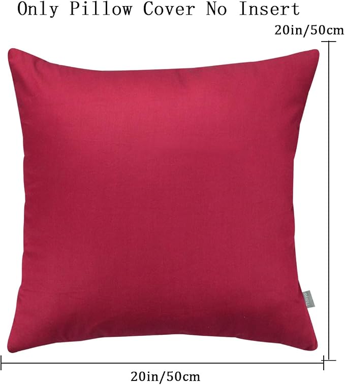 Thmyo 4-Pack 100% Cotton Comfortable Solid Decorative Throw Pillow Case, Square Cushion Cover Pillowcase Sublimation Blank Pillow Covers DIY Throw Pillowcase for Sofa(20x20 inch/ 50x50cm,Dark red)
