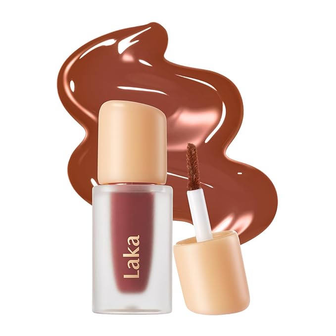 Laka Fruity Glam Tint Mini, 1.9g/0.07oz, Glowing Lip Stain with Wide Color Spectrum, Hydrating & Lightweight Texture, Buildable Color, Non-Sticky, Vegan, K-Beauty (#155 Pomea)