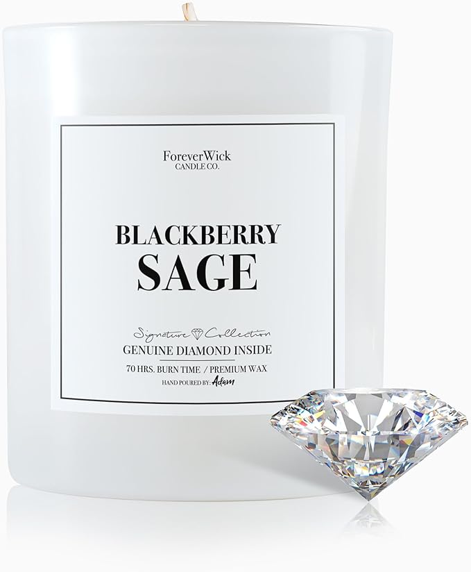 Foreverwick BlackBerry Sage Candle | Royal Essence Candle with Diamond Inside | Cleansing Sage Aroma | Strong Scented Candles for Decor | 14 oz & 70 Hours Burning Time