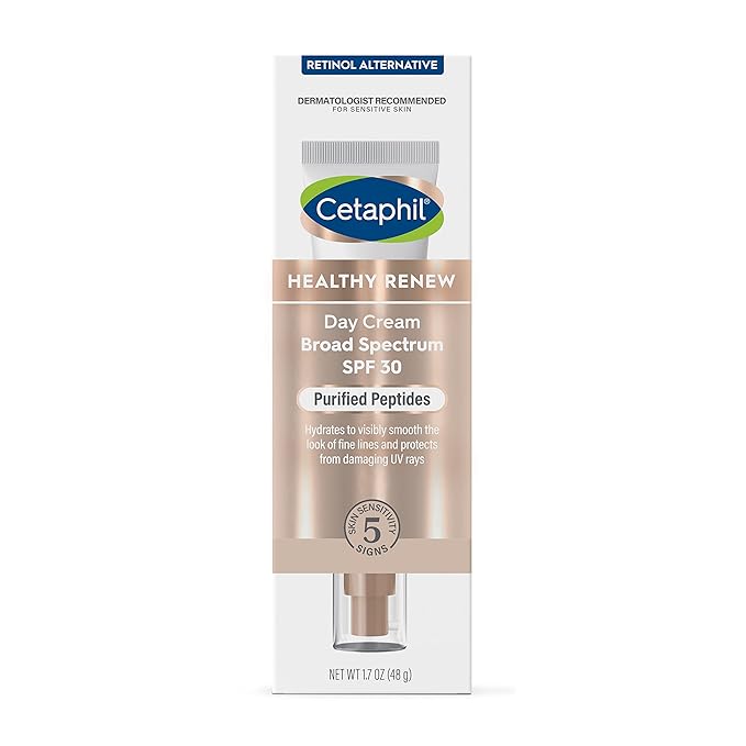 Cetaphil Healthy Renew Moisturizing Day Cream 1.7 Oz, with SPF 30, Skin Tightening Anti Wrinkle Cream for Face with Peptides, Fragrance Free, Retinol Alternative For Sensitive Skin, (Pack of 2)