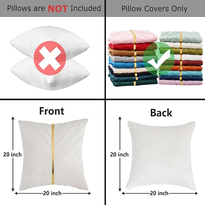 Velvet Throw Pillow Covers 20x20 inch Pack of 2 Gold Decor Beige | Soft Solid Pillow Covers,Modern Luxury Home Decor,for Couch Chair Sofa Bedroom Livingroom,Hidden Zipper,Ideal Gift,Easy Care