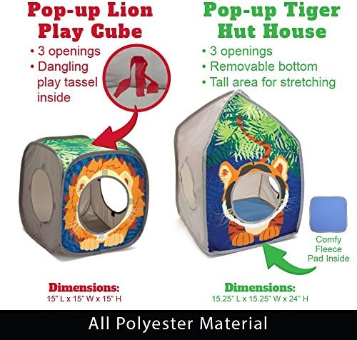 Kitty City Safari Jungle Cat Play Set, Collapsible Pop-Up Cat Toys Combo with Cube, Tunnel & Hideout, Interactive Indoor Kitty Playhouse for Exercise, Hiding & Lounging