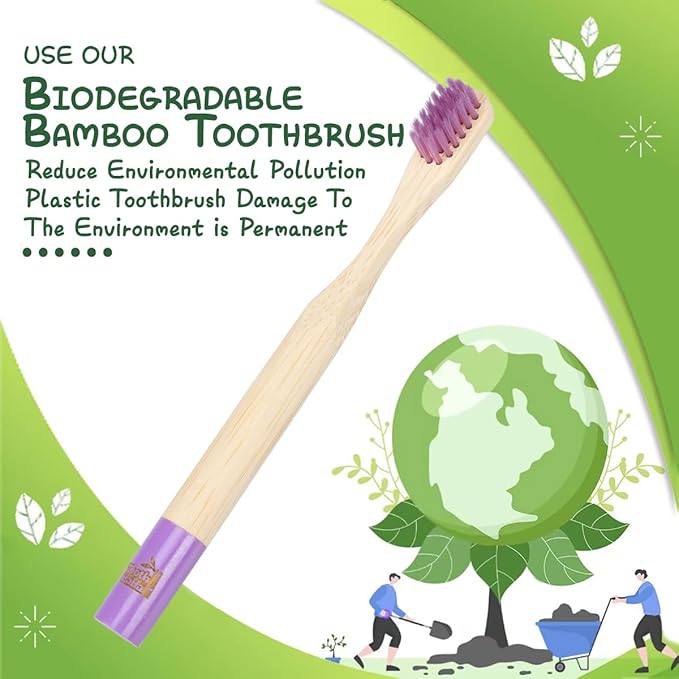 Tooth HaHa Kids Bamboo Toothbrushes, BPA-Free Soft Bristles, Eco-Friendly Natural Wooden Toddler Toothbrush, 6-Pack Travel Toothbrushes Set for Children