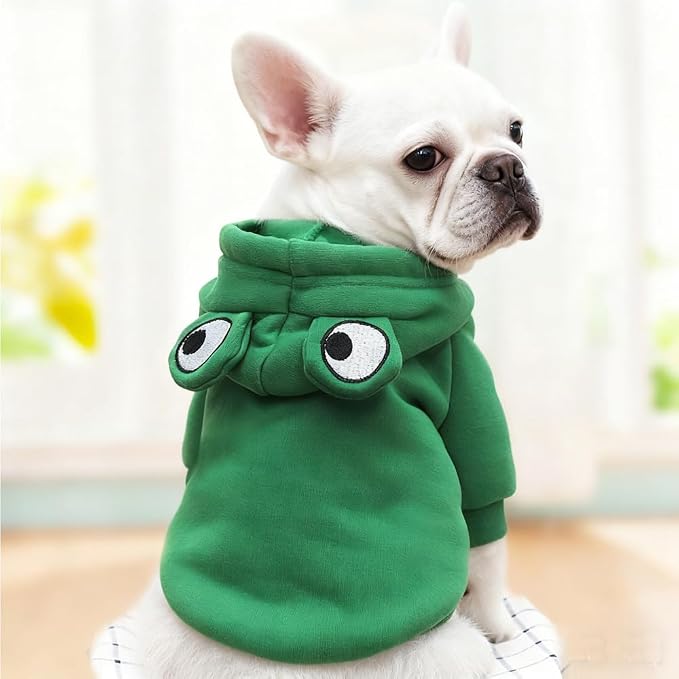 Fleece Lined Warm Dog Hoodie Green Frog Design Costume Pet Sweatshirt, XXL | Autumn Winter Spring Summer Cute Design Pet Clothing For 2-25 lbs Dog Cat French Bulldog Chihuahua Pug Poodle Dachshund