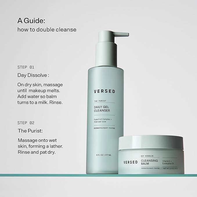 Versed Day Dissolve Cleansing Balm - Makeup Melting Balm Infused with Vitamin E + Eucalyptus Oil to Calm Skin - Oil Based Double Cleanser with Avocado + Jojoba (2.3 oz)