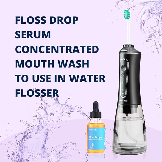 Puur Smile Concentrated Floss Drop Serum – 2oz Concentrated Mouth Wash to Use in Water Flosser | Natural Essentials Promotes Good Breath | Organic Drop Provides Good Oral Health (Grape Flavor)