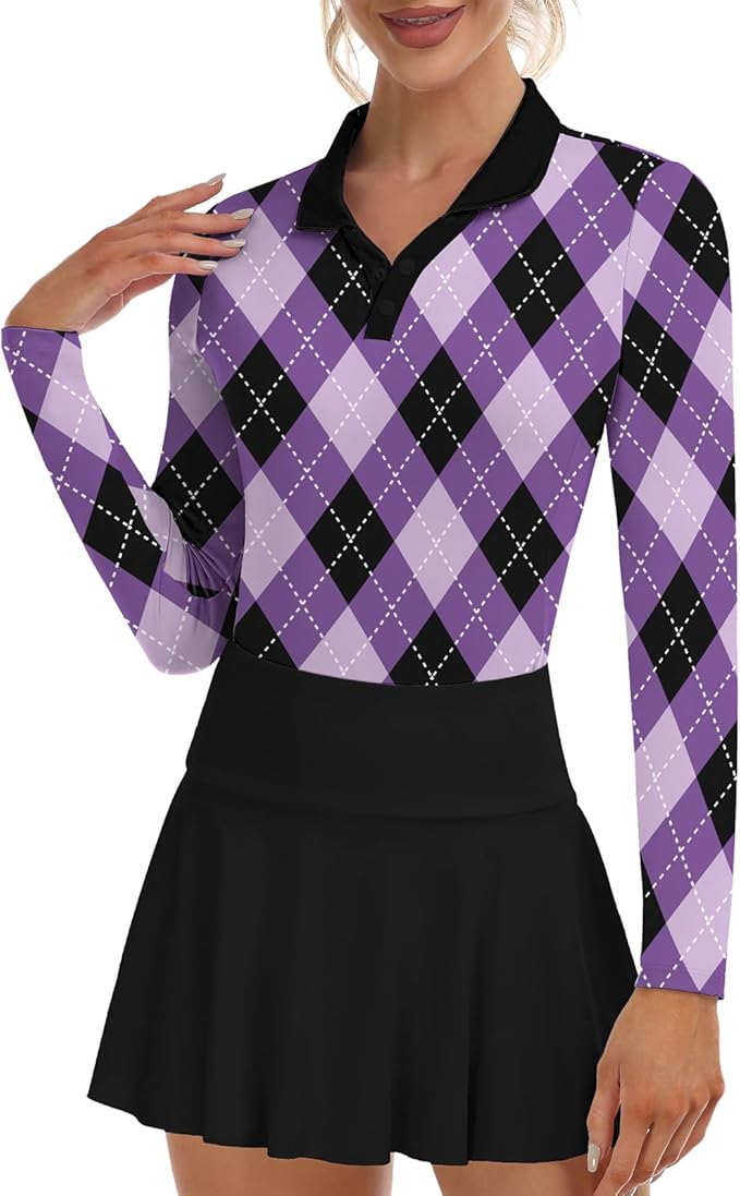 Soneven Womens Golf Shirts Moisture Wicking V Neck Long Sleeve Polo Shirts Collared Tops