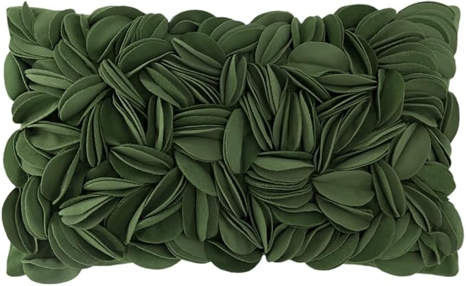 KINGROSE 3D Flower Throw Pillow Cover Solid Decorative Accent Pillow Case Soft Cushion Cover for Sofa Couch Chair Bed 12 x 20 Inches Grass Green
