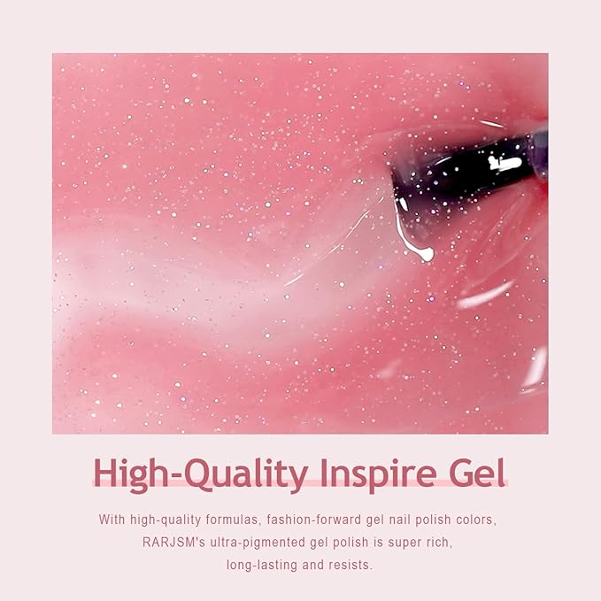 RARJSM Nude Glitter Gel Nail Polish Clear Pink Rainbow Chunky Sparkle Shimmer Jelly Nuded Iridescent Transparent Pink Gel Polish Single Bottle Soak off UV LED Cured for Home Salon Manicure 15ML