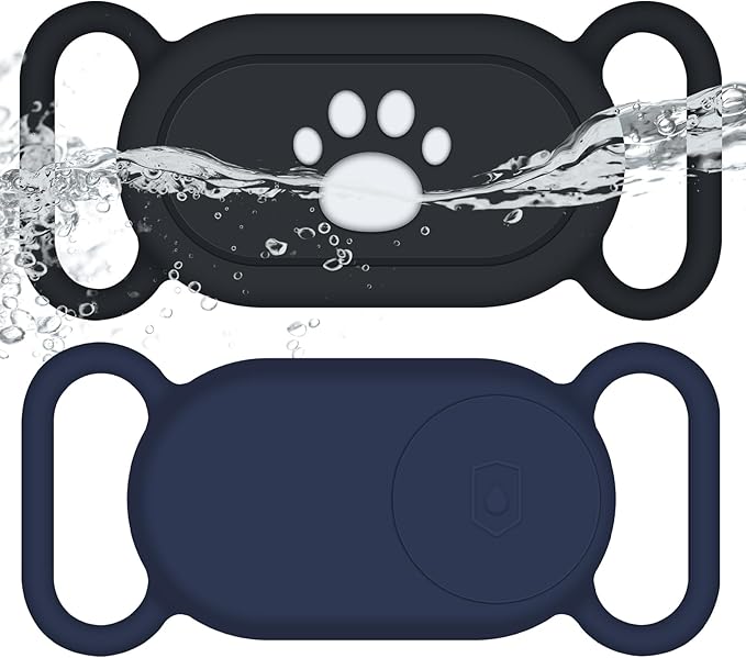 for Samsung Galaxy SmartTag2 Dog Collar Holder, 2 Pack Waterproof Anti-Lost Silicone Case for Galaxy Smart Tag 2 for Pet Dog Cat Collars (Black/Navy Blue)