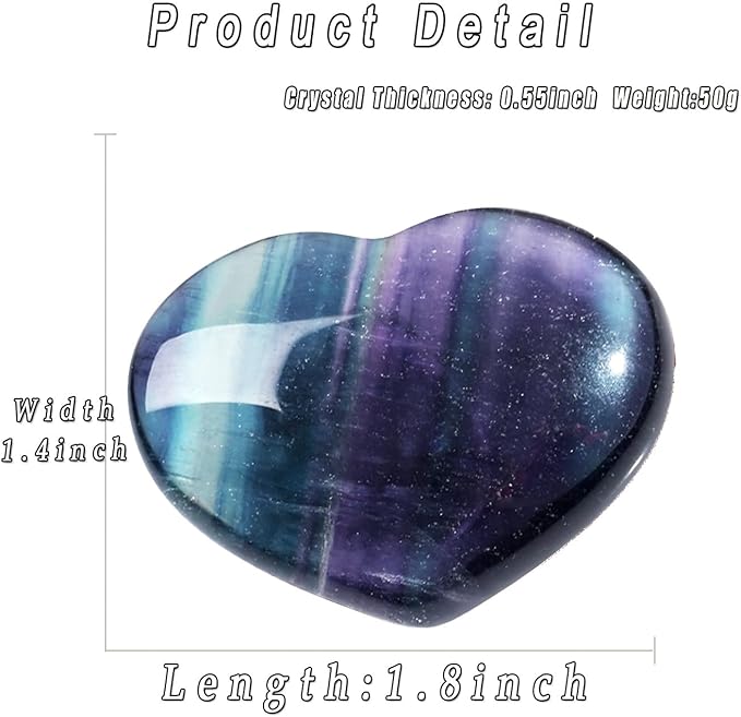 MAIBAOTA 45 mm Fluorite Crystals Large Heart Stone Healing Crystals Gifts for Women Natural Reiki Gemstone Polished Heart Shaped Rocks Meditation