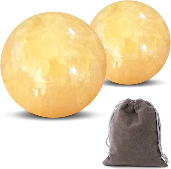 Marble Baoding Balls, Chinese Meditation Stress Relief Balls for Hand Therapy, Manual Massage Exercise, 2 Count Beige, 1.57 Inch