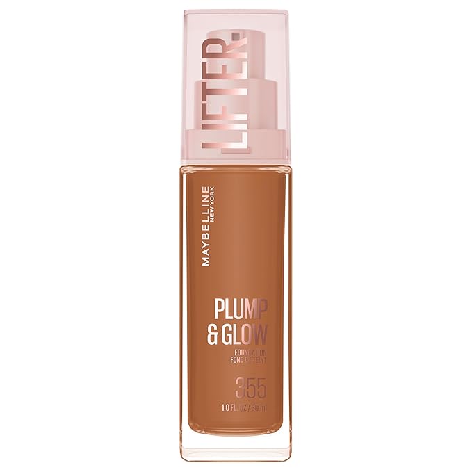 Maybelline Lifter Plump & Glow Foundation, Liquid Foundation with 2% Niacinamide + Hyaluronic Acid, Plumping and Brightening Face Makeup, 355, 1 Count
