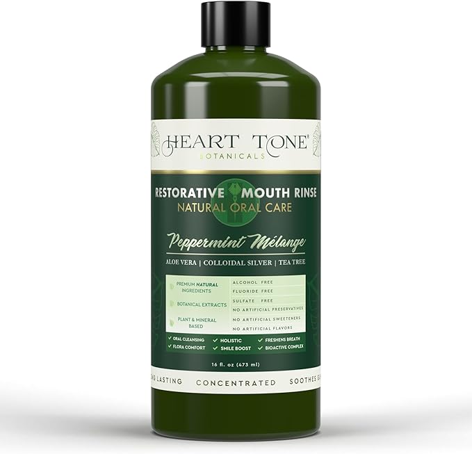 Heart Tone Botanicals Nano Silver Mouthwash | All Natural | Adult Restorative Mouth Rinse | Aloe Vera, Colloidal Silver, & Tea Tree | Complete Oral Care & Fresh Breath | Fluoride, GMO, & Alcohol Free