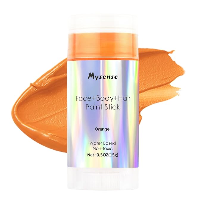 Mysense Orange Face Body Hair Paint Stick,Water Based Washable Temporary Hair Color,Non-toxic Cream Body Paint for Halloween Costume Pumpkin Cosplay Makeup,0.5oz