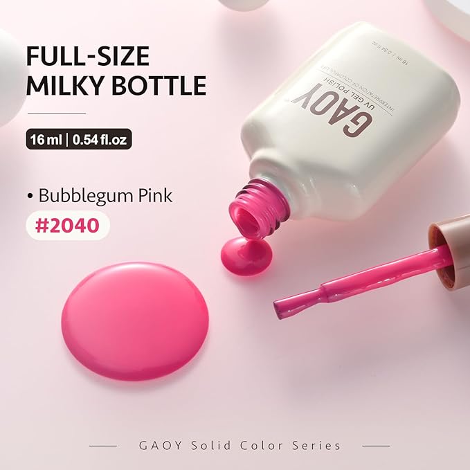 GAOY Pink Gel Nail Polish, 16ml Soak Off Gel Polish, UV Light Cure for Nail Art DIY Manicure at Home, 2040 Bubblegum Pink
