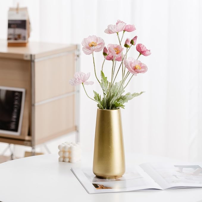 Simple Boho Ceramic Flower Vase for Home Decor (Light Gold,Big) | 8'' Modern Vase for Flower Plant Pampas Grass, Fit for Table Shelf Centerpieces, Living Room Kitchen Bedroom Wedding Gift