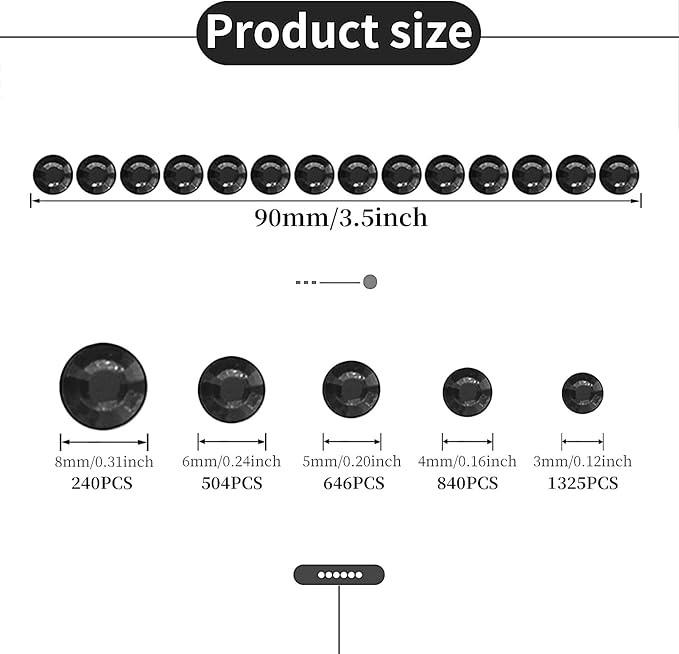 3555pcs Self Adhesive Face Gems for Makeup, Festival Jewels, Hair Gems, Rhinestone Stickers for Face, Eye, Makeup, Nail, Body, Crafts 5sheets (black-3/4/5/6/8mm)
