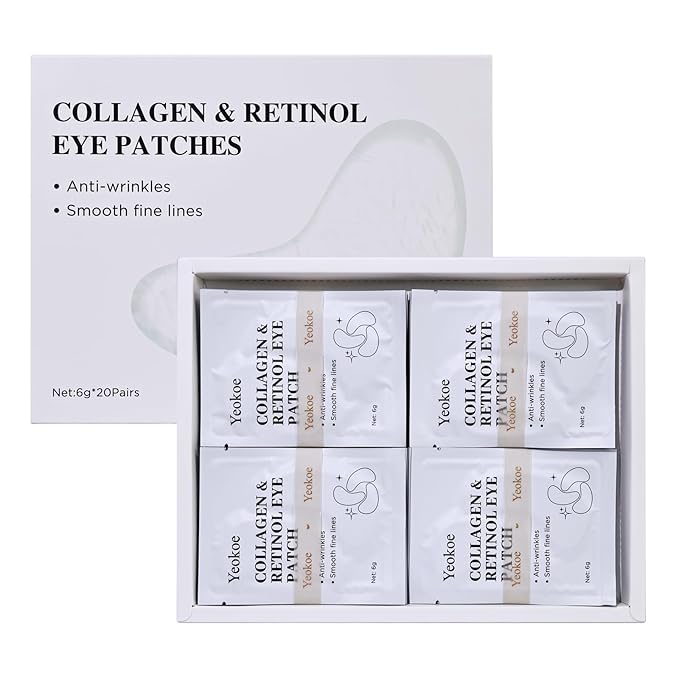 Yeokoe Under Eye Patches for Dark Circles,Puffy Eyes,20 Pairs Face Masks SkinCare With Collagen and Retinol for Anti wrinkles Smooth Fine Lines