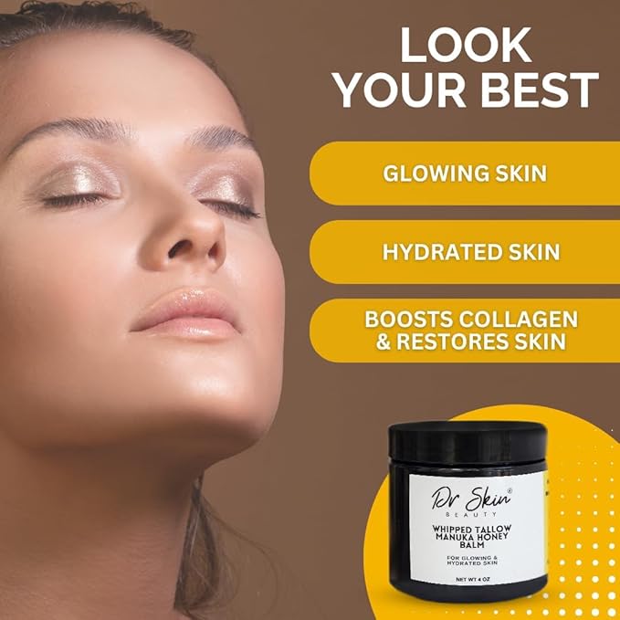 Whipped Beef Tallow and Manuka Honey Balm, 4oz, Orange scent, Grass Fed Grass Finished Organic Face Cream, Body Lotion, and Lip Balm for psoriasis, eczema and babies