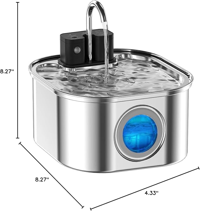 Cat Water Fountain Wireless,Stainless Steel-Rechargeable- Battery Operated Cat Water Fountain,108oz/ 3.2l Automatic Cordless Pet Fountain,Pet Fountain with 4200 Mah Battery