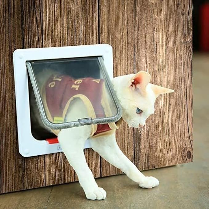 Pet Door 4 Way Lockable Cat Door Magnetic Cat Dog Flaps Smart Pet Flap Door Automatic Lock Cat Dog Gate for Window and Porch Use for Pet Cat Puppy