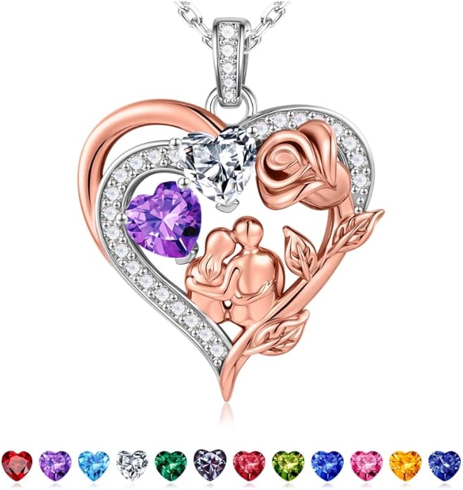 Iefil Valentines Day Gifts for Her - 925 Sterling Silver Birthstone Necklace for Women, Anniversary Birthday Gifts for Wife Girlfriend Mom