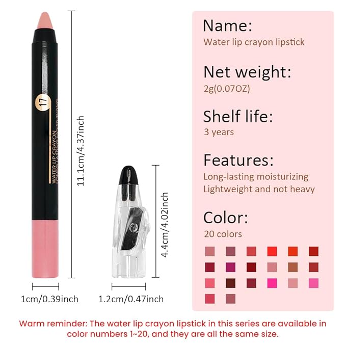 Nude Pink Crayon Matte Lipstick Lip Liner Pencil - Smudgeproof Waterproof Lipstick Crayon with Sharpener - Moisture Smooth Formula for Women, 17#