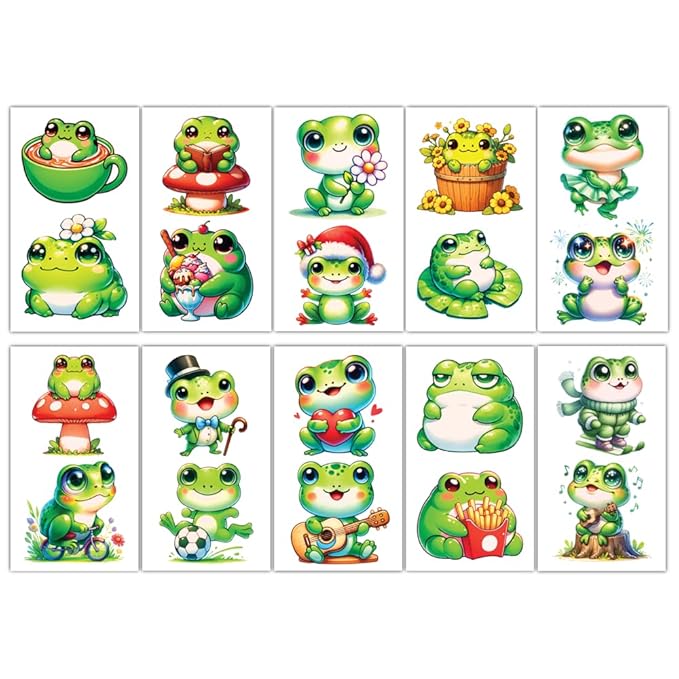 Temporary Tattoos Party Supplies - set 30 Sheets Tattoos (Frogs)