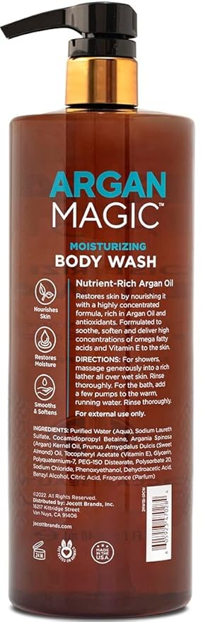 Argan Magic Cleansing Body Wash - Gently Cleanses, Revitalizes & Smooths Skin | Enriched with Argan Oil, Sweet Almond Oil & Vitamin E | Made in USA | Paraben Free | Cruelty Free (32 oz / 946 ml)