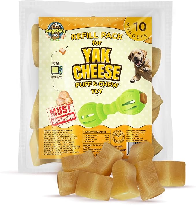 Tibetan Dog Chew Nuggets Refill Pack for Yak Cheese Puff & Chew Toy | 10 All-Natural, Easy-to-Digest Yak Cheese Nuggets | Must Microwave to Puff | Supports Gut Health & Teeth Cleaning