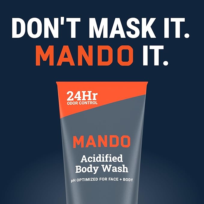 Mando Smooth Solid Stick (2.6 Ounce) + Acidified Body Wash (8.5 Ounce) - Clinically Proven to Block Odor All Day - Whole Body Safe For Pits, Packages + Feet (Mt. Fuji)