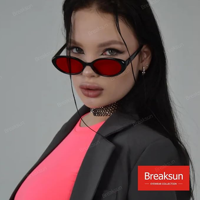Breaksun Retro Oval Sunglasses for Women Men Fashion Small Oval Sunglasses 90s Vintage Shades