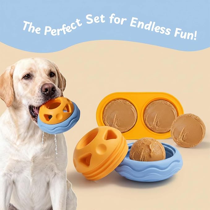 Nocciola Enrichment Dog Licking Toy Set, Frozen Treat Molds & Interactive Feeder for Large Dogs, Freezable Rubber Dog Lick Bowl Long-Lasting to Keep Them Busy, Engagement & Anxiety Relief