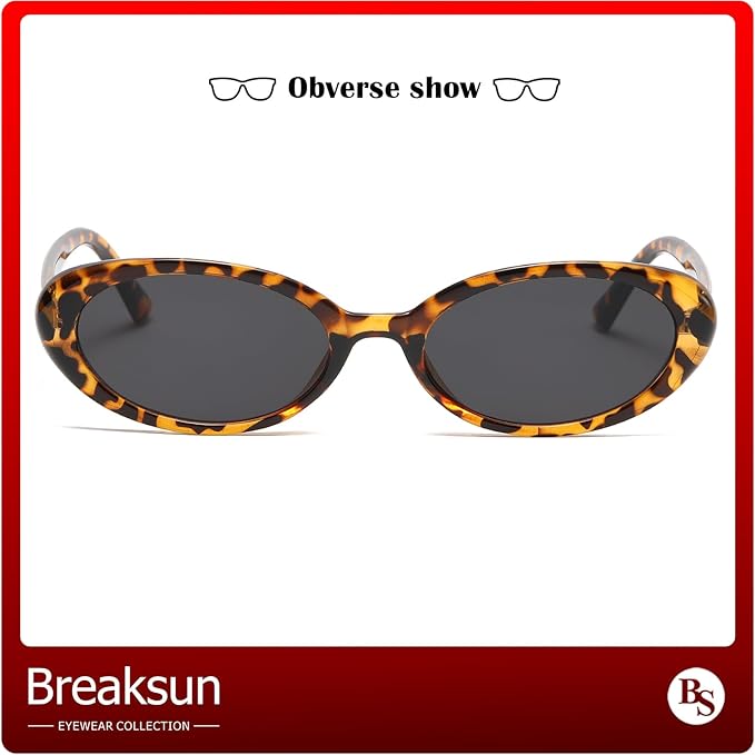Breaksun Retro Oval Sunglasses for Women Men Fashion Small Oval Sunglasses 90s Vintage Shades