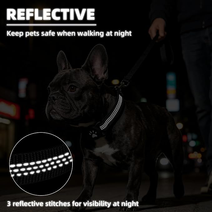PUPTECK Airtag Dog Collar, Reflective with QR Code Buckle, Waterproof AirTag Holder Outdoor Tracking Pet Collars, Adjustable Soft Padded Durable for Small Medium Large Dogs Walking Training, Black L