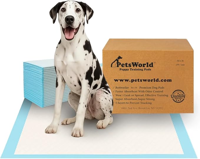 Pee Pads for Dogs 36x36 Fresh Scented | Dog Training Pads 150 Count | Fresh scented, 36x36 in, XXL, 150 pack, 5-layer leak-proof, waterproof backing, adhesive tabs, large breeds
