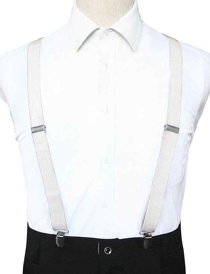 JEMYGINS Solid Color Mens Suspender with 3 Strong Clips Adjustable Braces