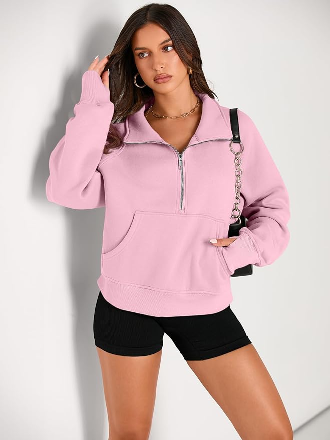 AUTOMET Womens Sweatshirts Half Zip Fleece Pullover Fall Outfits | Fall Fashion Clothes 2026,Cropped Sweatshirts,Cute Y2k Tops,Quarter Zipper Sweater,Winter Loungwear Outfits