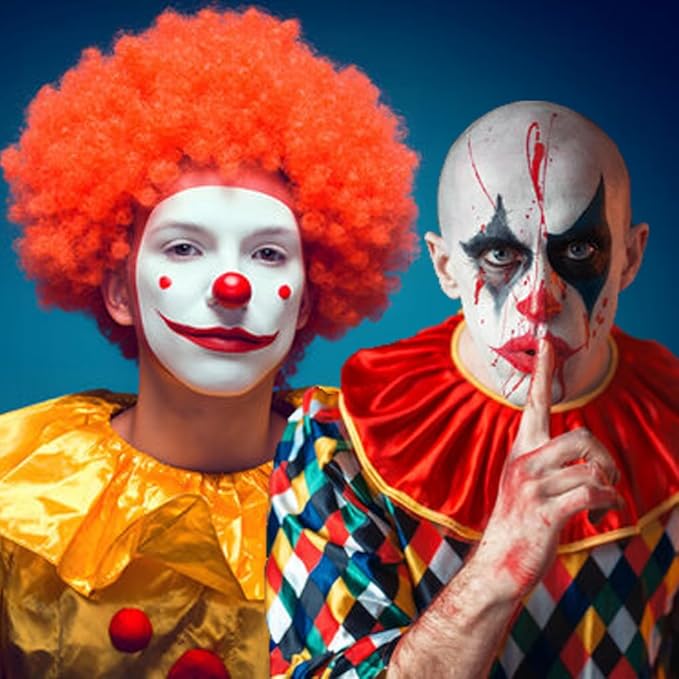 Clown Halloween Makeup Kit,Black Red White Face Paint with Dripping Fake Blood, Body Paint for Joker Devil Vampire Scary Clown Cosplay,Professional SFX Makeup Kit with Setting Powder for Kids