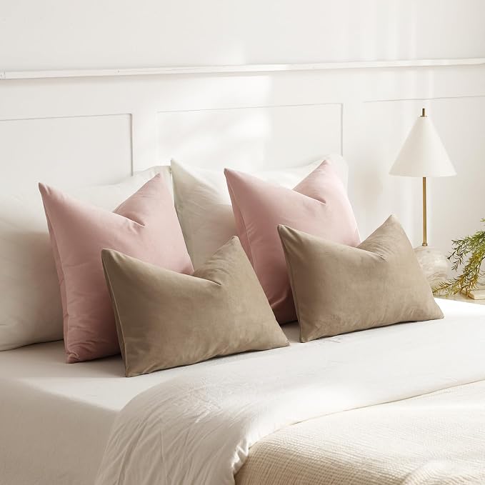 Euro Sham Covers 24x24 Light Pink: Pack of 2 Cozy Soft Velvet Square Modern Luxury Decorative Throw Pillow Cases for Sofa Couch Living Room Bed Home Decor
