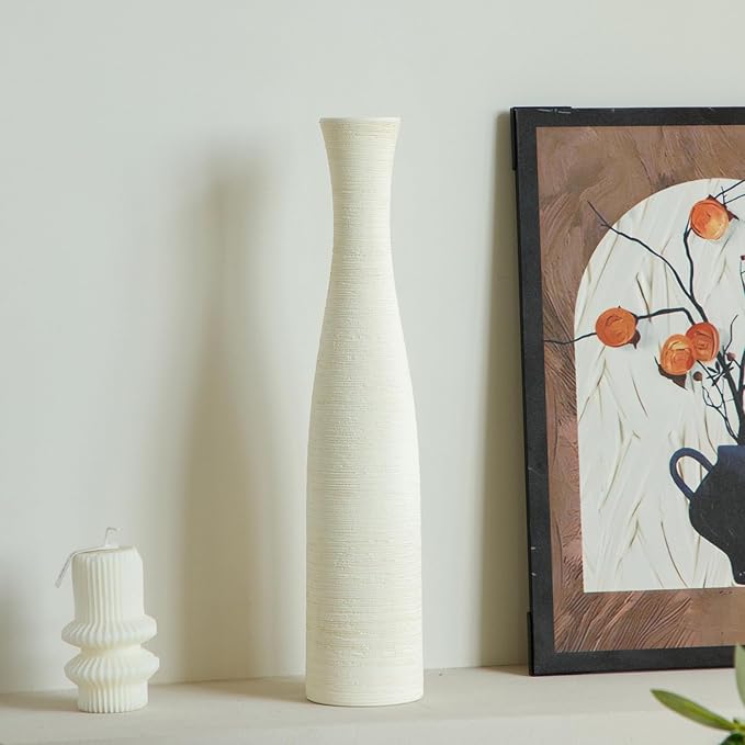 Ceramic Vase Home Decor, 15.7" Tall Flower Vases Modern Rustic Farmhouse | Tall Skinny Decorative Vase for Pampas Grass, Living Room, Office, Fireplace Bedroom Decoration