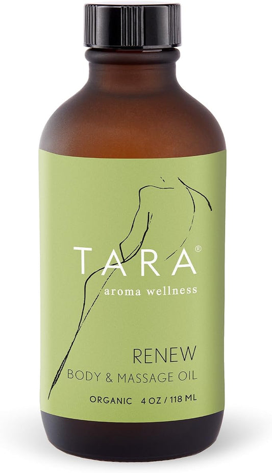 TARA Spa Therapy Renew Body & Massage Oil – Premium Organic Oil for Revitalization & Skin Renewal, 100% Pure Essential Oils, Geranium, Lemon & Rosemary, 4 oz