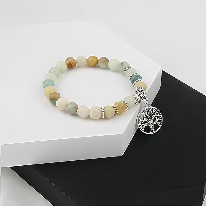 Jardme Healing Crystal Bracelets for Women, 8mm Beaded Natural Stone Stretch Chakra Bracelets Tree of Life Bracelet Jewelry Gifts for Women