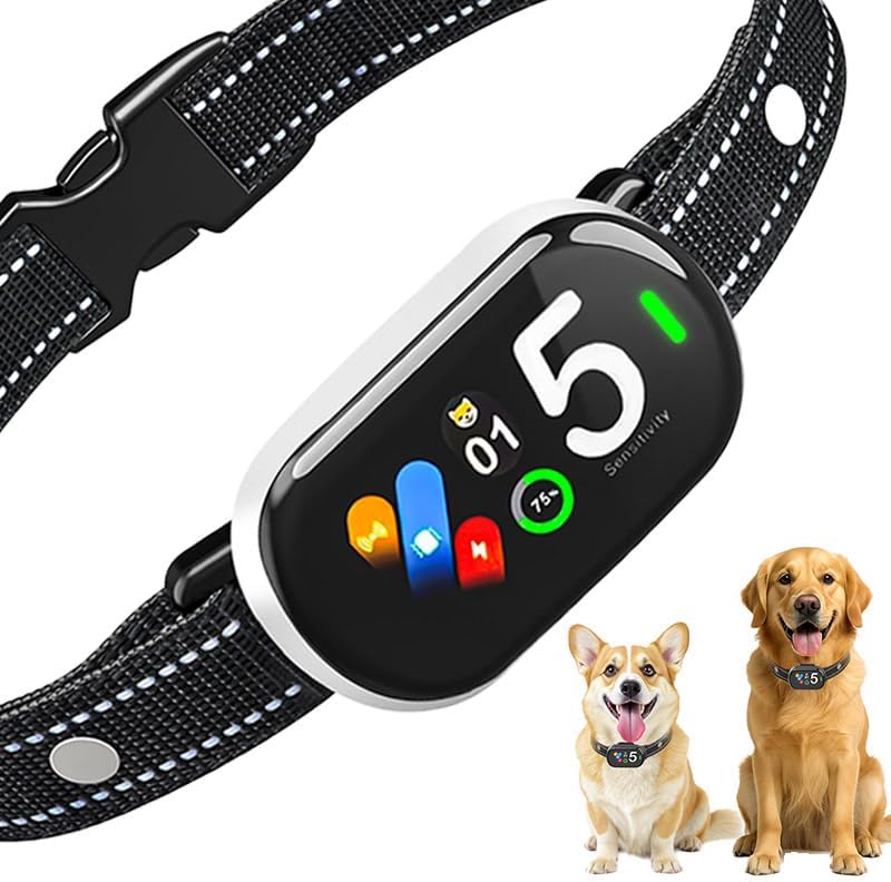 Bark Collar for Small Medium Large Dogs, Rechargeable Smart Dog Bark Collar, Anti Barking Training Collar with 5 Adjustable Sensitivity,Bark Shock Collar with Beep Vibration (Silver)