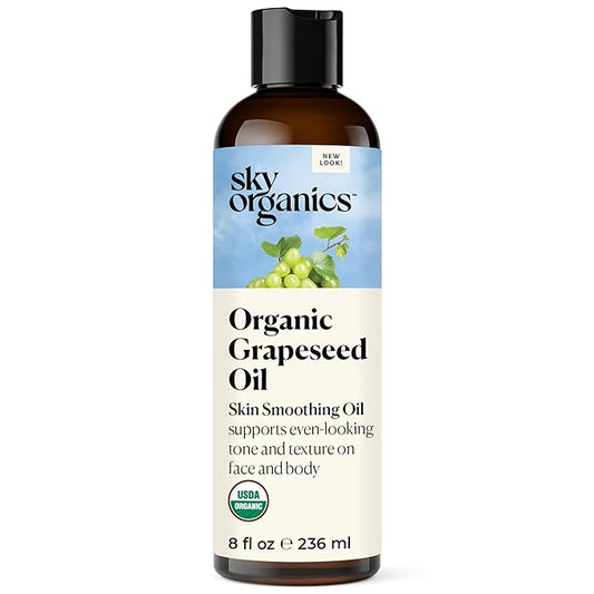 Sky Organics Organic Grapeseed Oil, Skin Smoothing Oil to Support Healthy and Even-Looking Skin Tone and Texture on Face and Body, for All Skin Types, 100% Pure & Cold-Pressed, 8 fl. Oz
