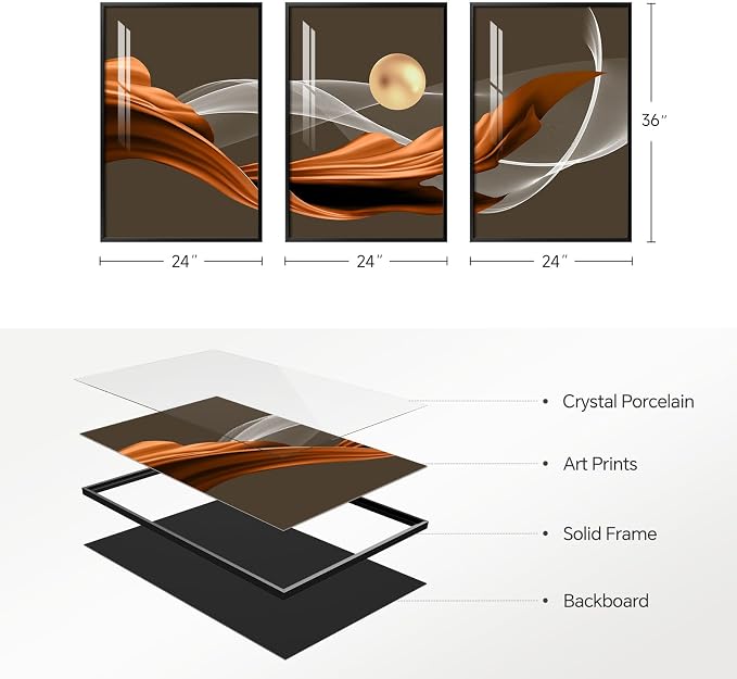 3 Piece Large Framed Modern Wall Art for Living Room, Abstract Brown Luxury Artwork for Walls, Contemporary Minimalist Line Pictures Prints Paintings for Dining Room Office Wall Decor 24x36 Inch