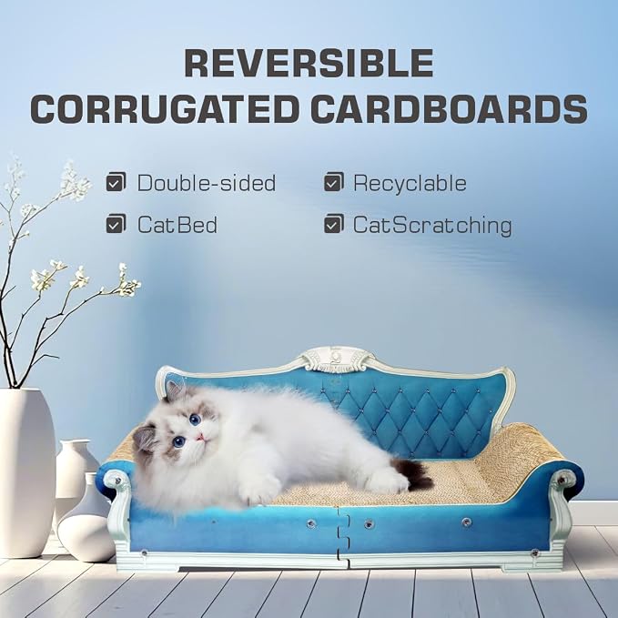 Extra Large Cat Scratcher Sofa Bed, Ergonomic Cardboard Couch | 27.5" Durable Cat Couch & Scratching Board, Reversible Lounge Furniture for Big Cats & Multi-Cat Households