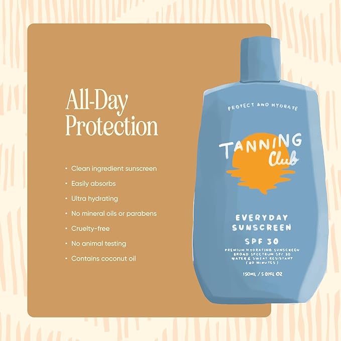Tanning Club Daily Sun Defense Duo – Everyday Sunscreen SPF 30 (Water & Sweat Resistant, 80 Minutes) & Cooling Hydration Gel with Aloe and Sea Kelp – Pre & Post Sun Care Set for Balanced Hydration